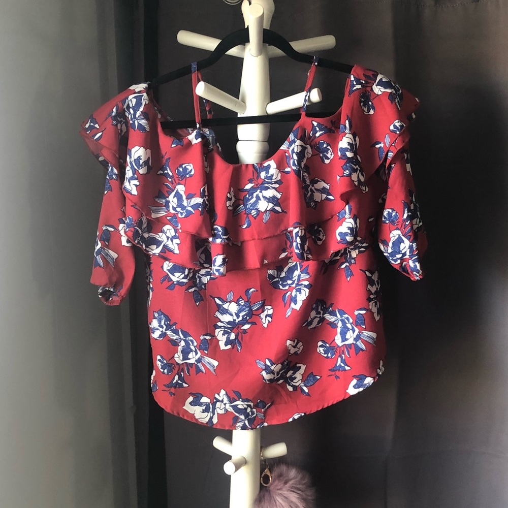 Red off the shoulder floral top